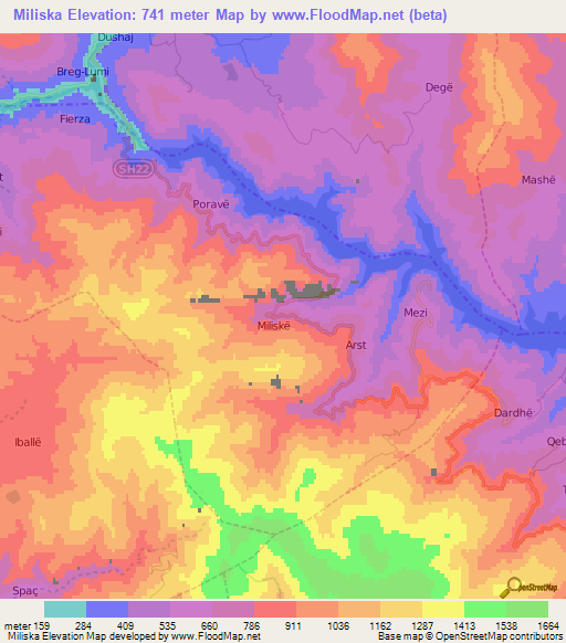 Miliska,Albania Elevation Map