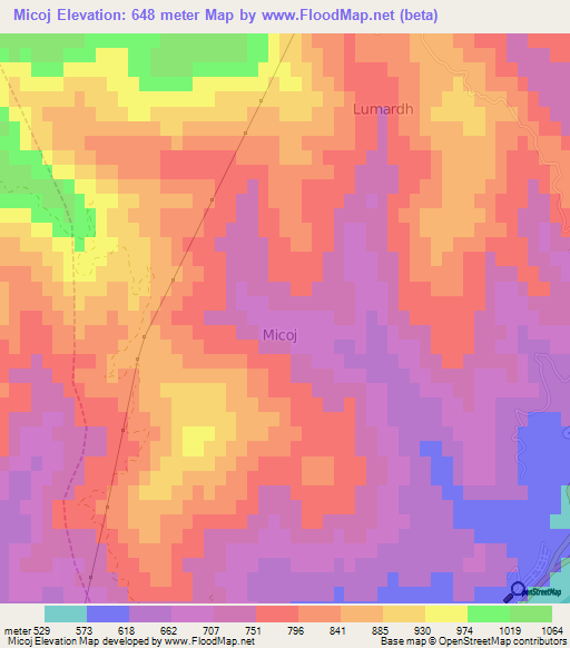 Micoj,Albania Elevation Map