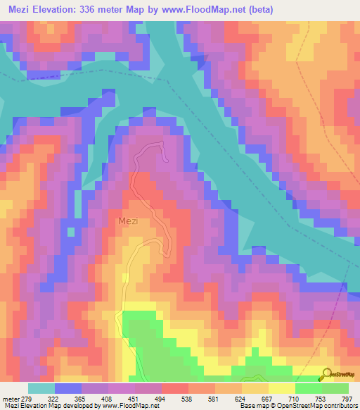 Mezi,Albania Elevation Map