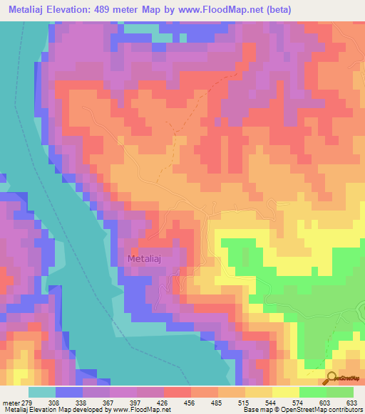 Metaliaj,Albania Elevation Map