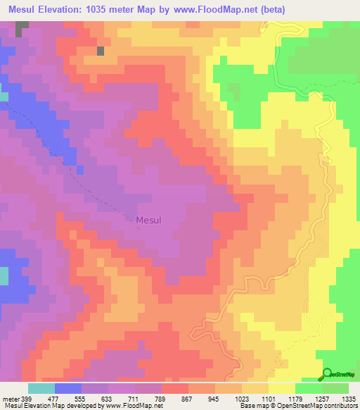 Mesul,Albania Elevation Map