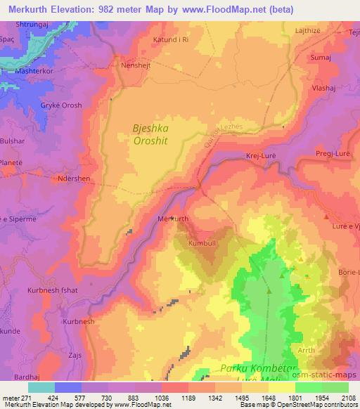 Merkurth,Albania Elevation Map