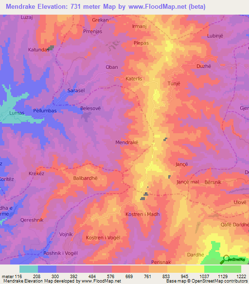 Mendrake,Albania Elevation Map