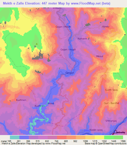 Mekth e Zalle,Albania Elevation Map