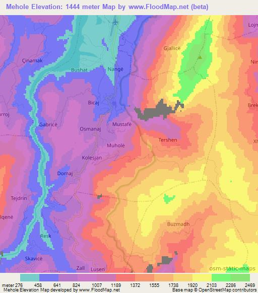 Mehole,Albania Elevation Map