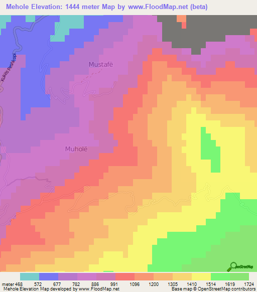 Mehole,Albania Elevation Map