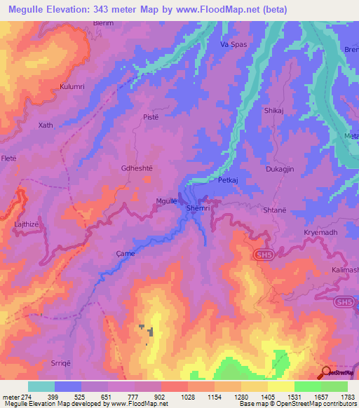 Megulle,Albania Elevation Map