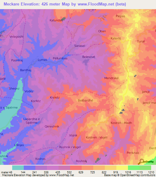 Meckare,Albania Elevation Map