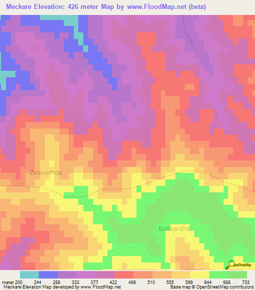 Meckare,Albania Elevation Map