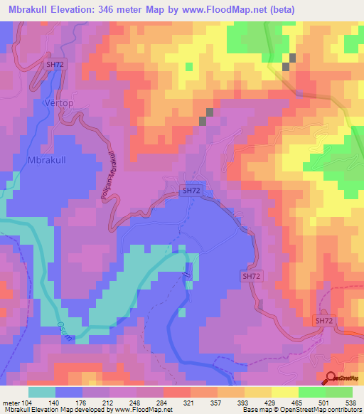 Mbrakull,Albania Elevation Map