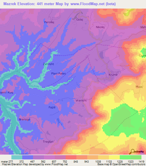 Mazrek,Albania Elevation Map