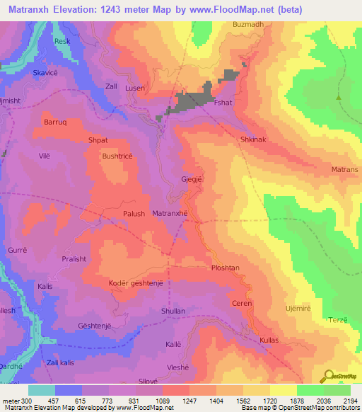 Matranxh,Albania Elevation Map