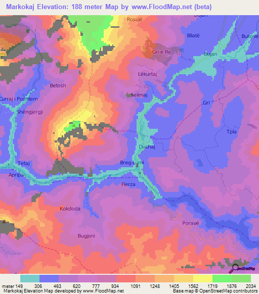 Markokaj,Albania Elevation Map