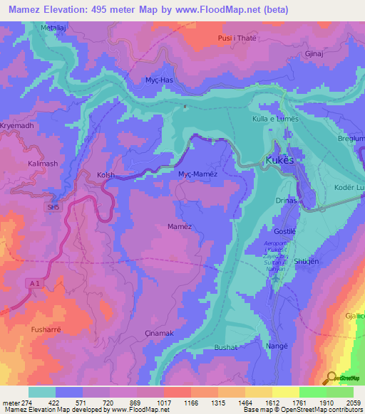 Mamez,Albania Elevation Map