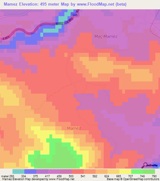 Mamez,Albania Elevation Map