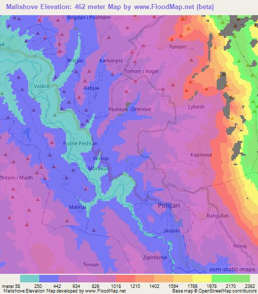 Malishove,Albania Elevation Map