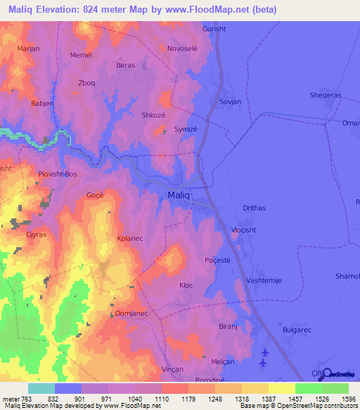 Maliq,Albania Elevation Map