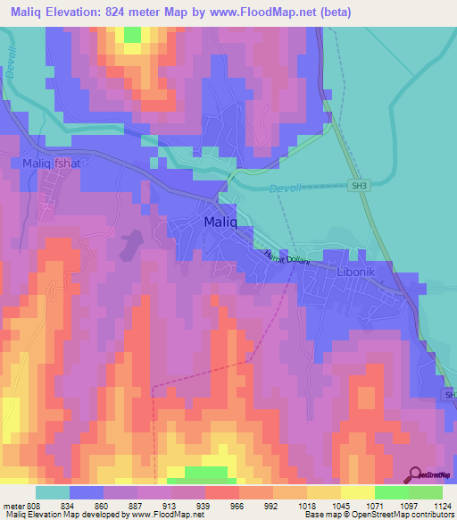 Maliq,Albania Elevation Map