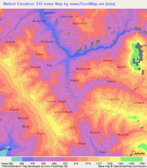 Malind,Albania Elevation Map