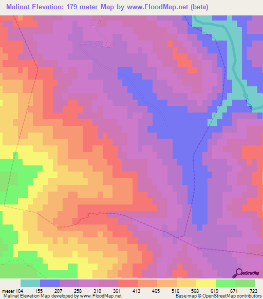 Malinat,Albania Elevation Map