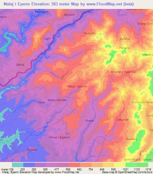 Malaj i Eperm,Albania Elevation Map