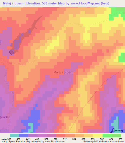 Malaj i Eperm,Albania Elevation Map