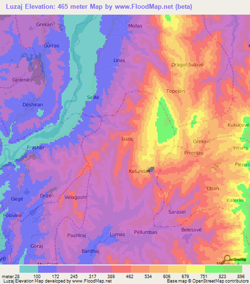 Luzaj,Albania Elevation Map