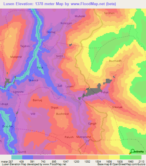 Lusen,Albania Elevation Map