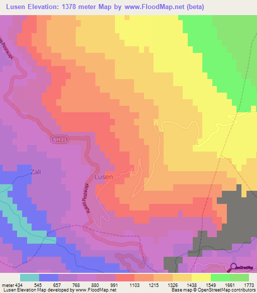 Lusen,Albania Elevation Map