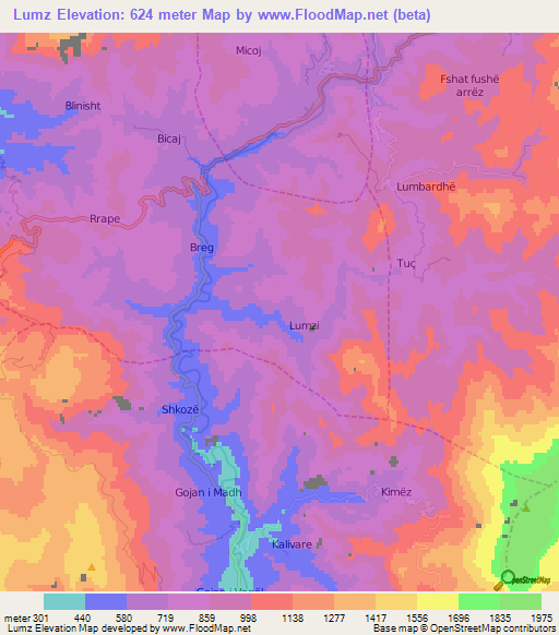 Lumz,Albania Elevation Map