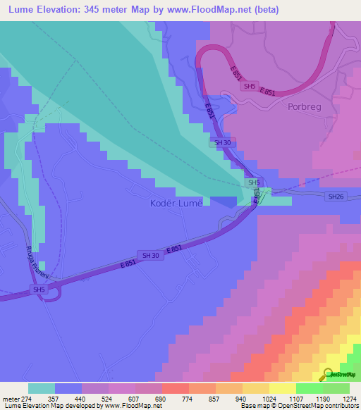 Lume,Albania Elevation Map