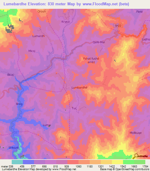 Lumebardhe,Albania Elevation Map