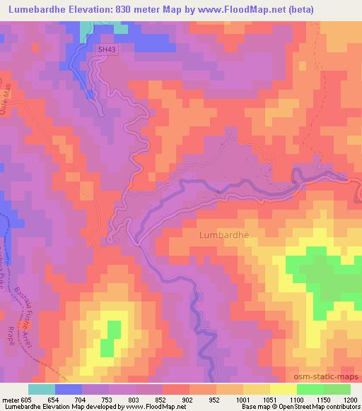 Lumebardhe,Albania Elevation Map