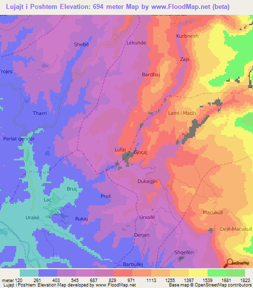 Lujajt i Poshtem,Albania Elevation Map