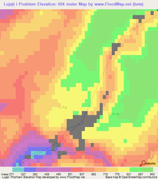 Lujajt i Poshtem,Albania Elevation Map