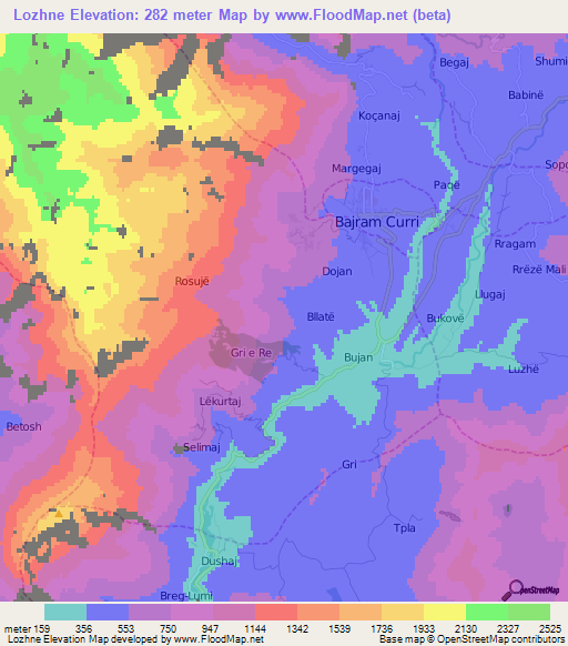 Lozhne,Albania Elevation Map