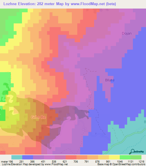 Lozhne,Albania Elevation Map