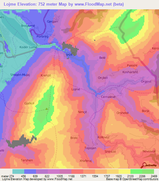 Lojme,Albania Elevation Map