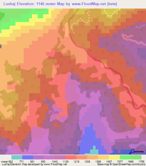 Lushaj,Albania Elevation Map