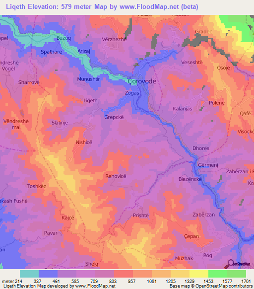 Liqeth,Albania Elevation Map