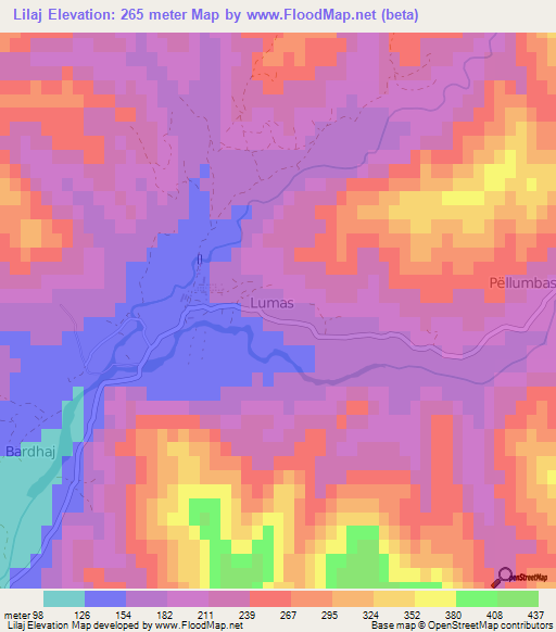 Lilaj,Albania Elevation Map