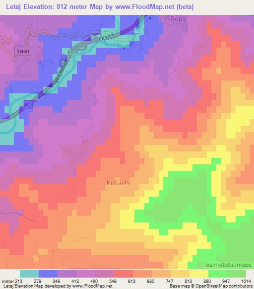 Letaj,Albania Elevation Map