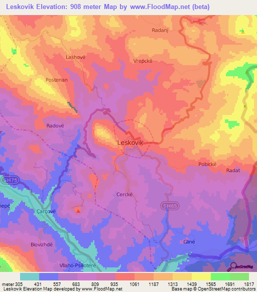 Leskovik,Albania Elevation Map