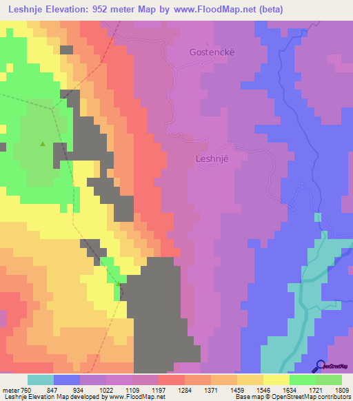 Leshnje,Albania Elevation Map