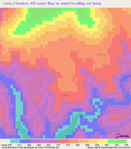 Leniq,Albania Elevation Map