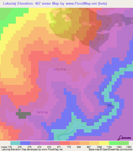 Lekurtaj,Albania Elevation Map