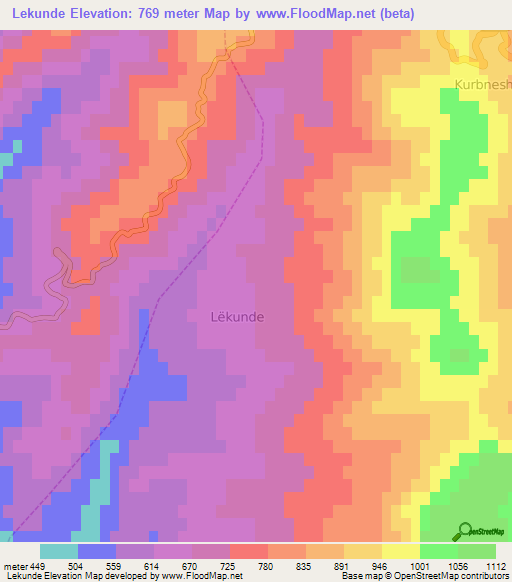 Lekunde,Albania Elevation Map