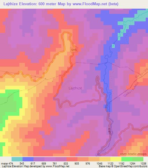 Lajthize,Albania Elevation Map