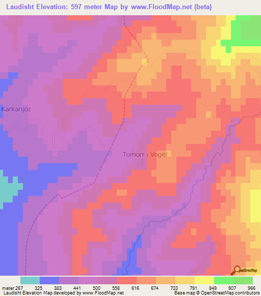 Laudisht,Albania Elevation Map