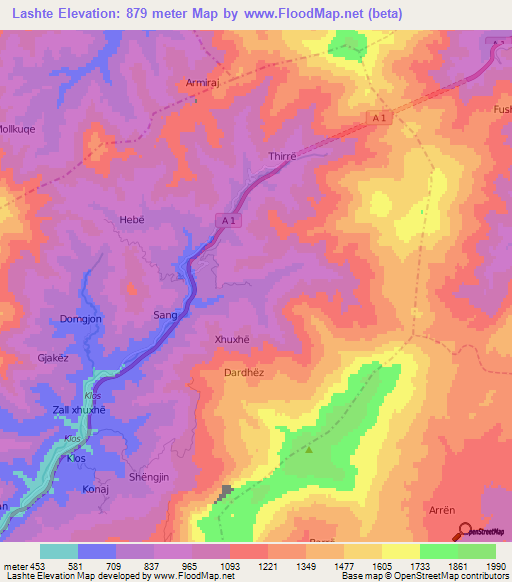 Lashte,Albania Elevation Map